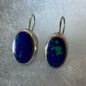 Vintage Silver Drop Azurite Malachite Earrings